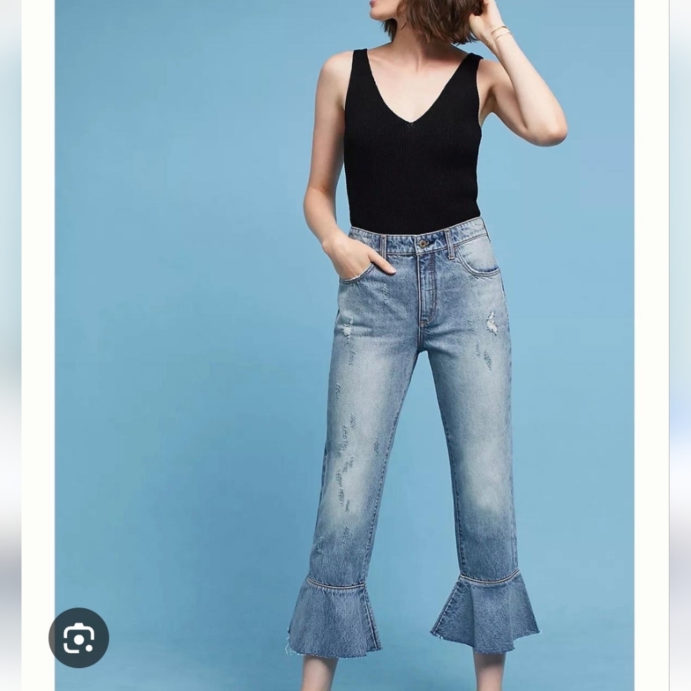 Anthropologie Light Wash Flare Hem Wide Leg Jeans